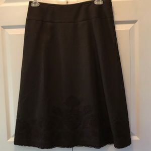 LOFT Midi brown embroidered skirt, back and front
